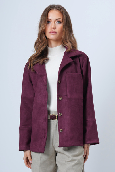 Mürdüm Single Pocket Faux Suede Jacket with Stitching Detail Alc-X14404