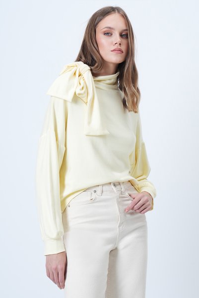 Butter Yellow Shawl Detailed Regular Fit Modal Fabric Blouse Alc-X14653