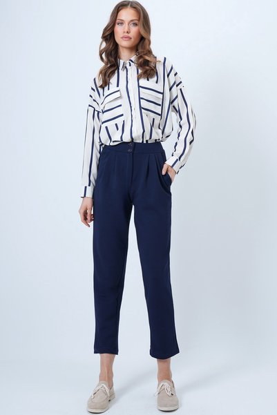 Navy Blue High Waist Carrot Pants Alc-X11148