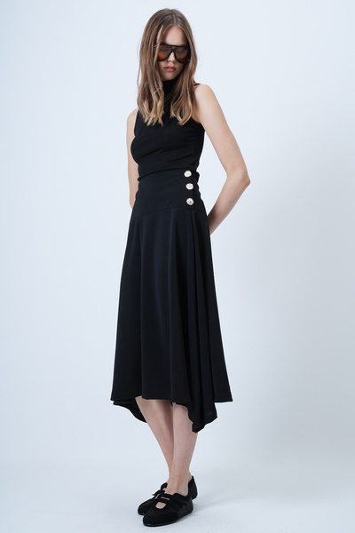 Black Gold Button Detailed Midi Skirt Alc-X14639