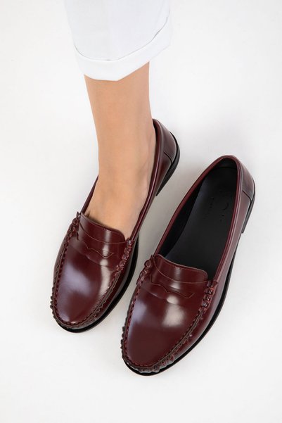 Burgundy Women's Loafer Shoes 20937