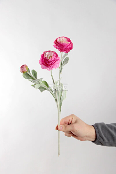 Вештачко цвеќе 3-делна гранка од божур Ranunculus 50 cm фуксија