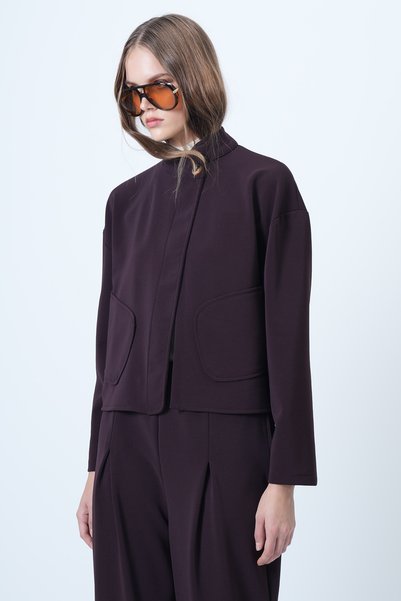 Women's Plum Judge Collar Poncho Jacket with Pocket Alc-X14421