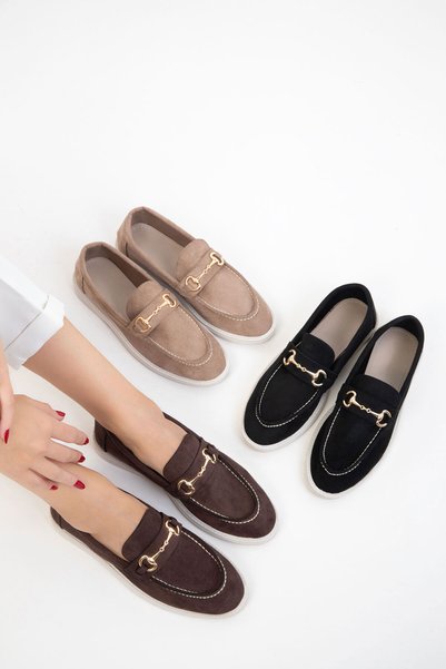 Brown Suede Women's Loafer Shoes 21048