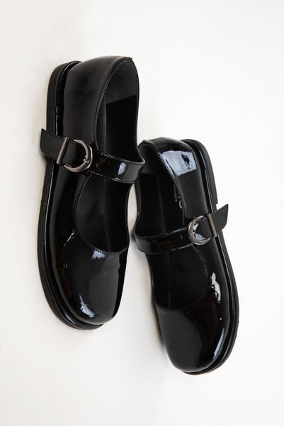 Black Patent Leather Women's Loafer Shoes 20944