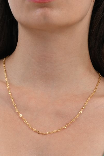 Silver Gold Gilded Design Interlocking Hearts Chain Necklace Sgtl12592Gold
