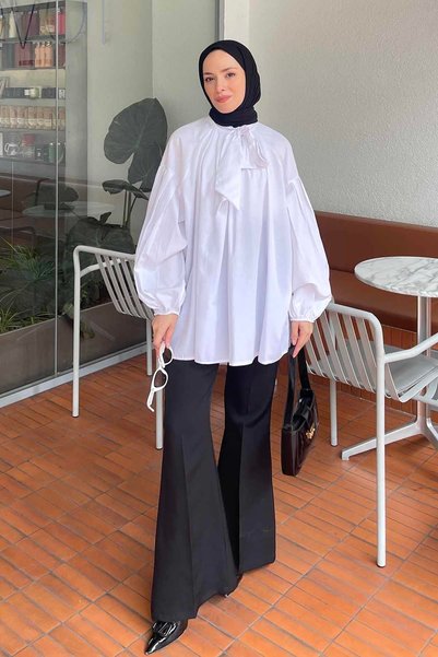 Collar Scarf Detailed Shirt White