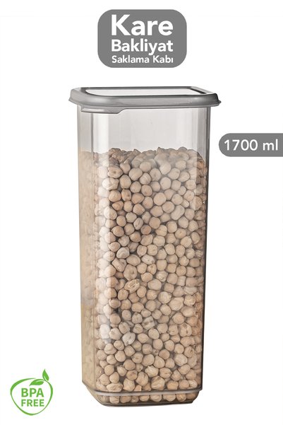 1 Square Storage Container with Lid - Airtight Food Storage Container for Flour, Sugar, Legumes, 1700 ml Anthracite