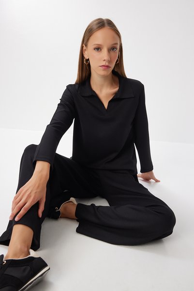 Comfortable Flexible Modal Top and Bottom Set Lby0008 Black