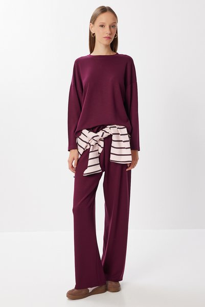 Comfortable Flexible Modal Top and Bottom Set Lby0007 Mürdüm