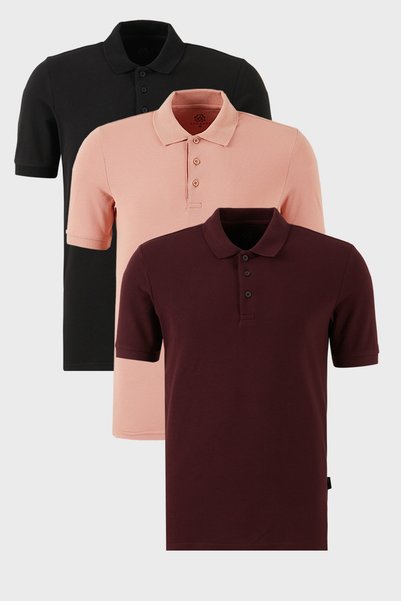 Cotton Regular Fit Buttoned Polo Neck 3 Pack t Shirts Men's t Shirt 5902127 S3