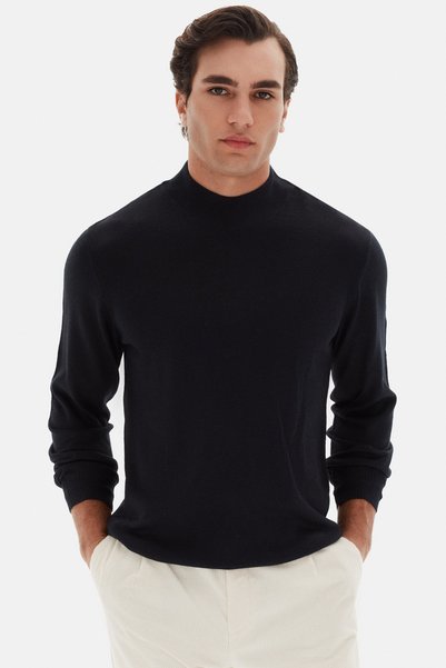 Ds Damat Regular Fit Navy Blue Plain Knit Sweater
