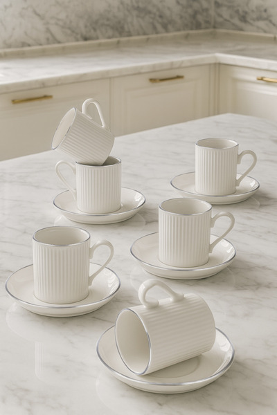 Special Design Silver 12-Piece 6-Person Striped Coffee Cup Set 100 ml - Coffee Cup Set