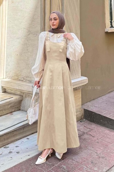 Hanging Gabardine Hijab Gilet Stone