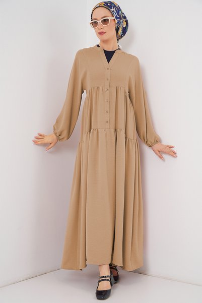 2527 Women's Long Hijab Dress - Biscuit