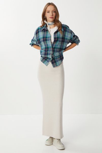 Soft Knitted Skirt with Slits Lub0226 Beige