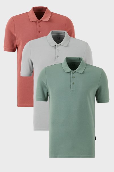 Cotton Regular Fit Buttoned Polo Neck 3 Pack t Shirts Men's t Shirt 5902127 S3