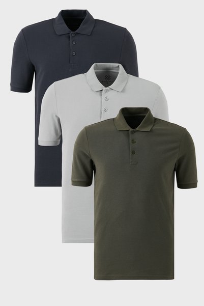 Cotton Regular Fit Buttoned Polo Neck 3 Pack t Shirts Men's t Shirt 5902127 S3