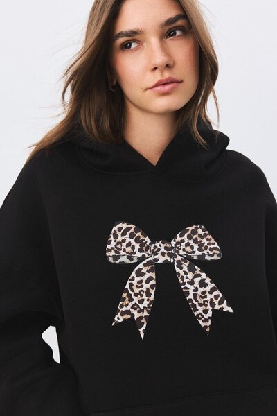 Leopard Ribbon Sweatshirt - Women's Black