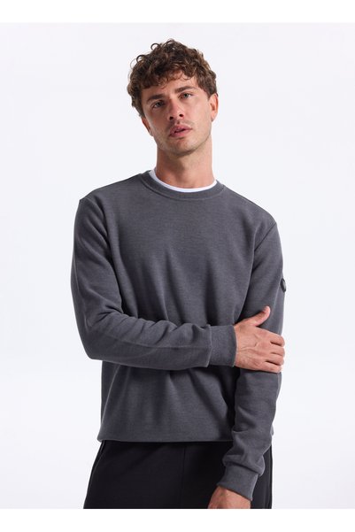 D5Wm-Swt3940 Anthracite Melange Crew Neck Relaxed Plain Men's Sweatshirt
