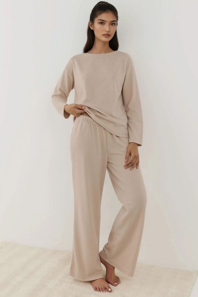 Soft Textured Comfortable Cut Knitted Pajama Set