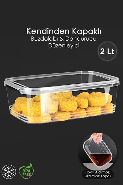 1 Piece Leakproof Self-Covering Storage Container - Suitable for Deep Freezer, Airtight Organizer 2Lt