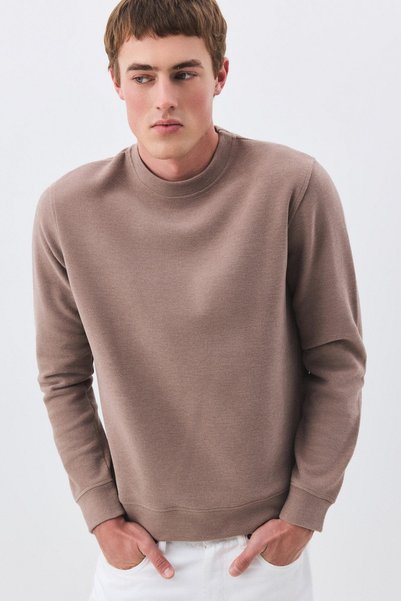 Men's slim fit cotton thessaloniki fabric crew neck sweatshirt camel