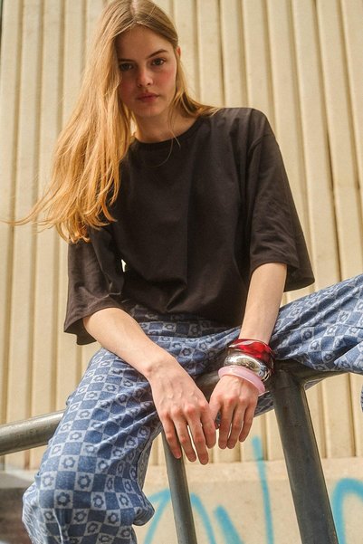 Three Quarter Sleeve Basic Oversize T-Shirt Black