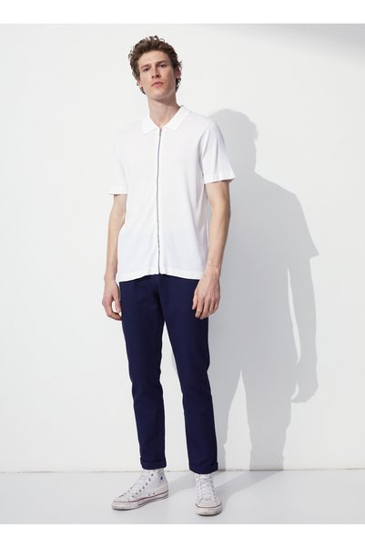 Low Waist Narrow Leg Navy Blue Men's Chino Trousers cm Rıvelno