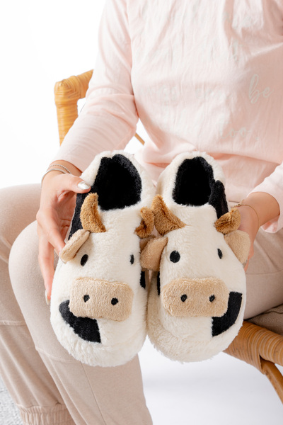 Women's Ox Figured Silent Sole Plush House Slippers