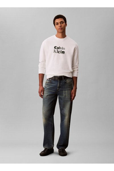 Crew Neck White Men's Sweatshirt Lv04Ld242Gyaf_Ls Eu 350Terry Calvin