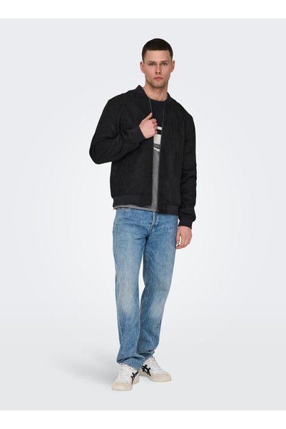 Only & Sons Normal Black Men's Jacket Onslucas Fake Suede Bomber Otw Noos