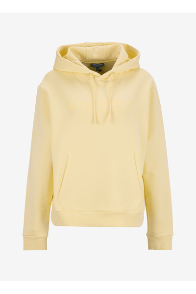 D5Wl-Swt3570 Light Yellow Hooded Collar Relaxed Printed Women's Sweatshirt