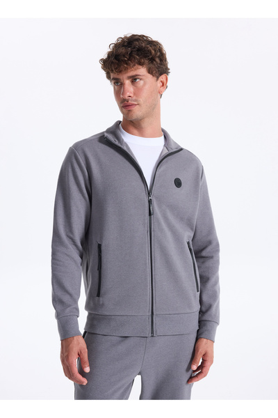 D5Wm-Swt3988 Anthracite Stand Collar Relaxed Plain Men's Sweatshirt