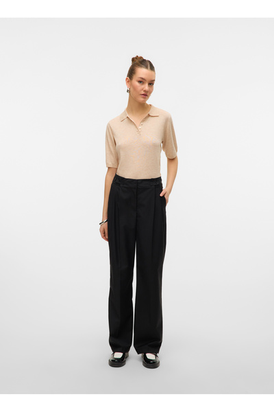 Mid Waist Regular Straight Black Women's Pants Vmnikki Mw Straight Pant Boo