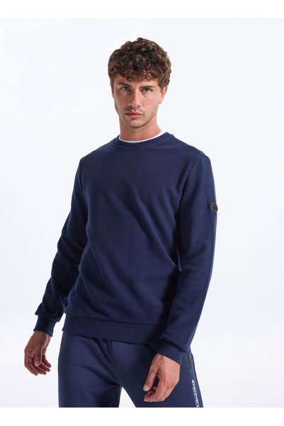 D5Wm-Swt3940 Navy Blue Crew Neck Relaxed Plain Men's Sweatshirt
