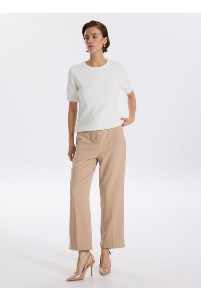 Regular Waist Regular Fit Beige Women's Trousers F5Wl-Pnt0397