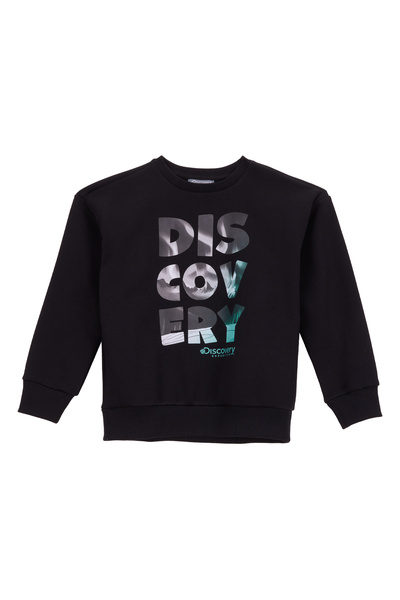 Printed Boy's Black Sweatshirt D5Wb-Swt3020
