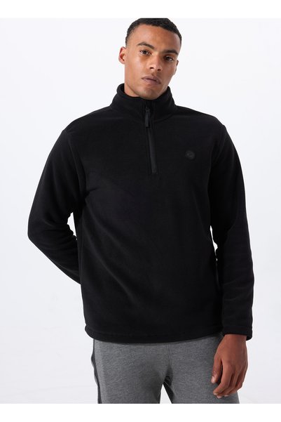 Black Men's Zippered Collar Basic Fit Fleece Sweatshirt D5Wm-Swt3300