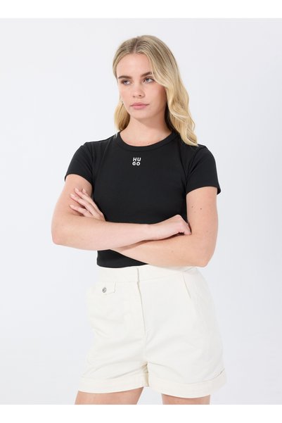 Crew Neck Plain Black Women's T-Shirt 50512000