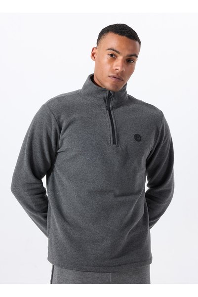 Anthracite Melange Men's Zippered Collar Basic Fit Fleece Sweatshirt D5Wm-Swt3300