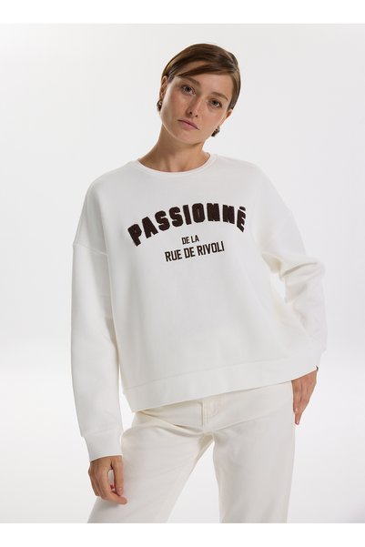 Crew Neck Printed White Women's Sweatshirt F5Wl-Swt0232