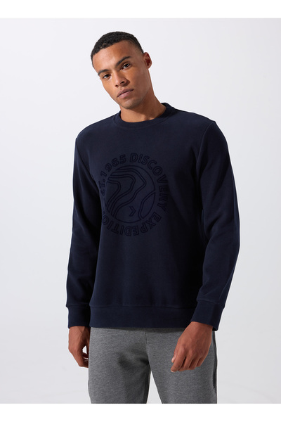 D5Wm-Swt3872 Navy Blue Crew Neck Relaxed Printed Men's Sweatshirt