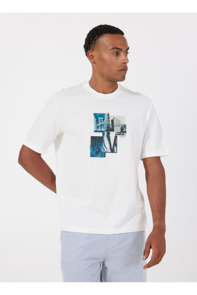Crew Neck Printed Off-White Men's T-Shirt Xm000269 Af12112 U0009 T-Shirt