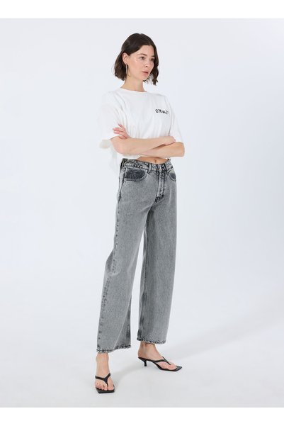 Gray Women's High Waist Straight Fit Denim Trousers 50539781