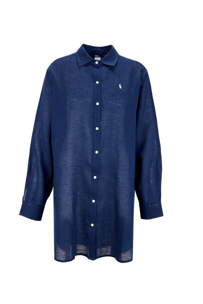 Standard Shirt Collar Plain Navy Blue Women's Shirt 21564377
