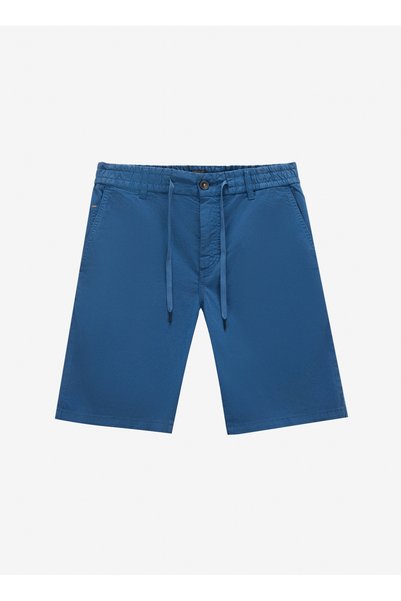 Dark Blue Men's Tie Waist Tapered Fit Shorts Chino-Tapered