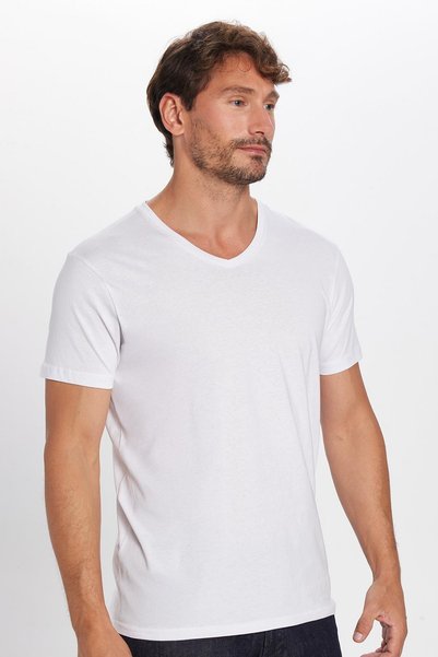 Men's Slim Fit Slim Fit 100% Cotton Soft Textured White V-Neck T-Shirt