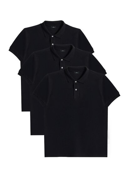 Men's 3-Pack Black Slim Fit Slim Fit Cotton Solid Pique Polo Neck T-Shirt
