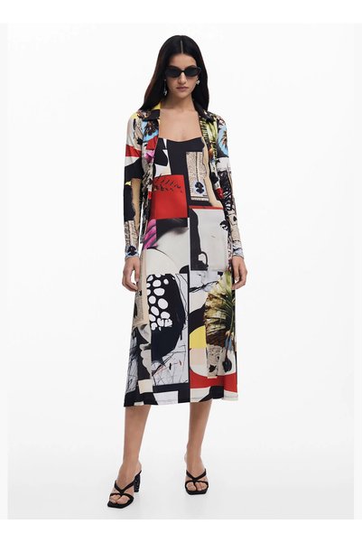 Desigual U-Neck Patterned Multicolored Long Women's Dress 25Swvk40